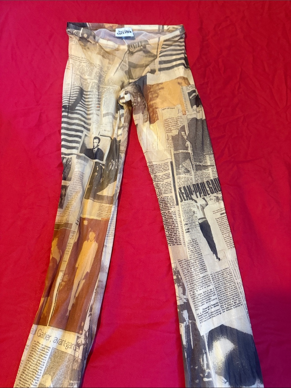 Jean Paul Gaultier Newspaper Print Flared Jeans in Beige, Brown, Black